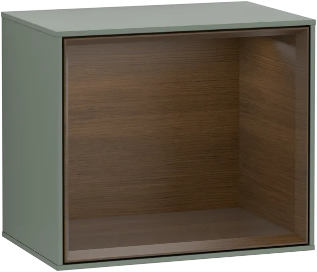 Bild von VILLEROY BOCH Finion Regalmodul, mit Beleuchtung, 418 x 340 x 270 mm, Olive Matt Lacquer / Walnut Veneer #G580GNGM