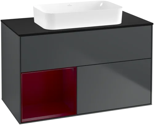 Bild von VILLEROY BOCH Finion Waschbeckenunterschrank, mit Beleuchtung, 2 Auszüge, 1000 x 603 x 501 mm, Midnight Blue Matt Lacquer / Peony Matt Lacquer / Glass Black Matt #G652HBHG