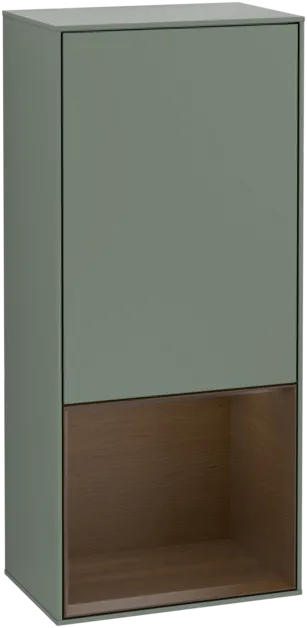 Bild von VILLEROY BOCH Finion Seitenschrank, mit Beleuchtung, 1 Tür, 418 x 936 x 270 mm, Olive Matt Lacquer / Walnut Veneer #G550GNGM