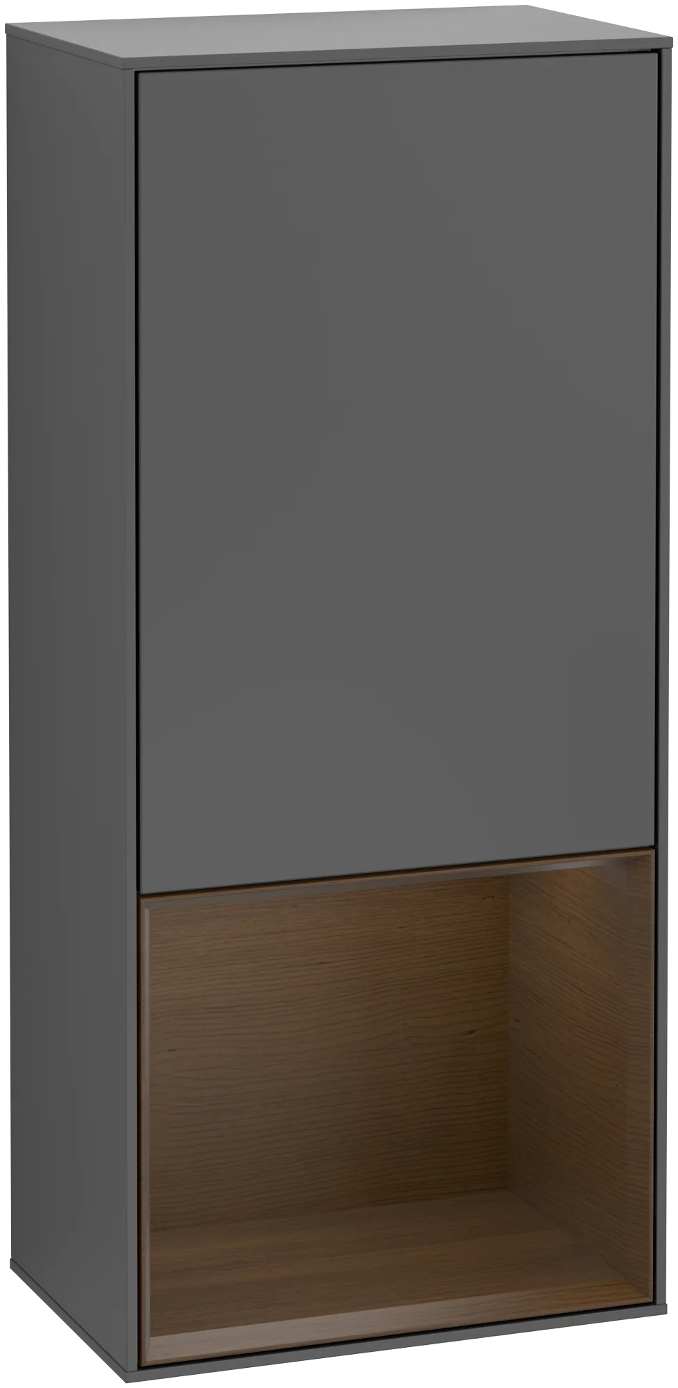Bild von VILLEROY BOCH Finion Seitenschrank, mit Beleuchtung, 1 Tür, 418 x 936 x 270 mm, Anthracite Matt Lacquer / Walnut Veneer #G540GNGK