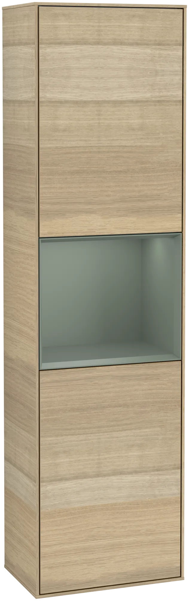 Bild von VILLEROY BOCH Finion Hochschrank, mit Beleuchtung, 2 Türen, 418 x 1516 x 270 mm, Oak Veneer / Olive Matt Lacquer #G460GMPC